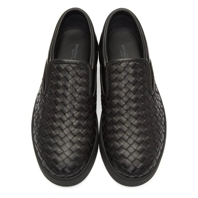 Shop Bottega Veneta Black Classic Intrecciato Slip-on Sneakers In 1000 Black
