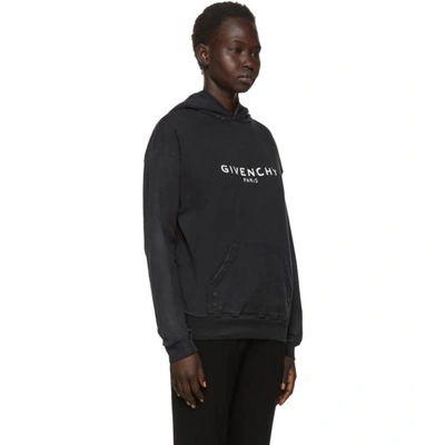 Shop Givenchy Black Destroyed Logo Hoodie In 001 Black