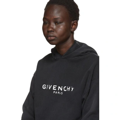 Shop Givenchy Black Destroyed Logo Hoodie In 001 Black