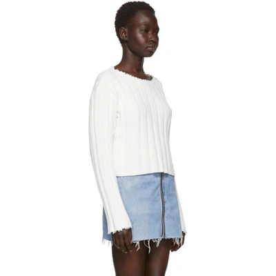 Shop Alexander Wang T Alexanderwang.t White Raw Edge Off-the-shoulder Sweater In 106 Ivory
