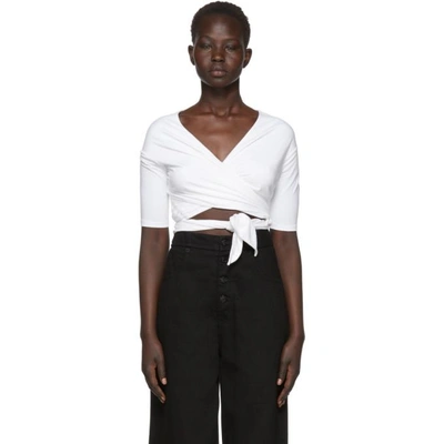 Shop Alexander Wang T White Stretch Jersey Double Layer Wrap T-shirt In 100 White