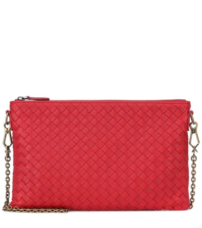 Shop Bottega Veneta Intrecciato Leather Shoulder Bag In Red