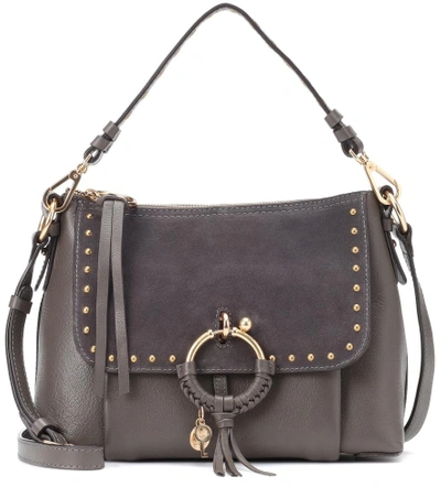 Shop See By Chloé Joan Small Leather And Suede Crossbody Bag In Grey