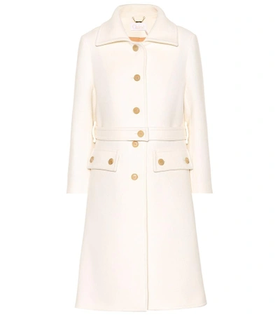 Shop Chloé Belted Wool-blend Coat In White