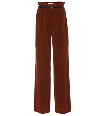 Shop Chloé Belted Silk Pants In Brown