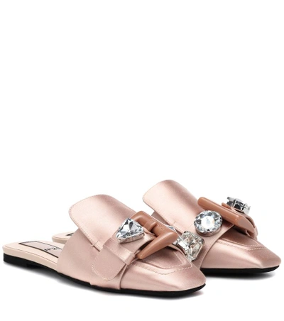 Shop N°21 Embellished Satin Slippers In Pink