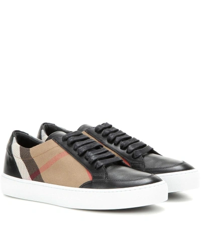 Shop Burberry Salmond Leather And Fabric Sneakers