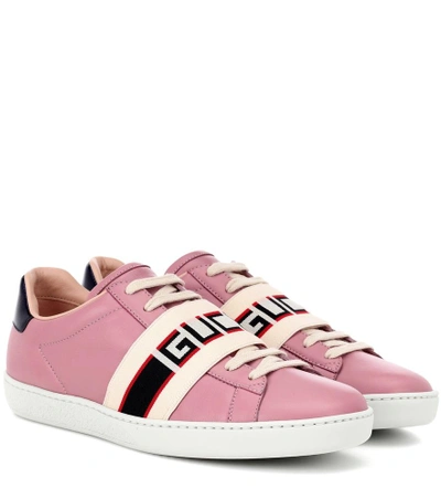 Shop Gucci Ace Leather Sneakers In Pink