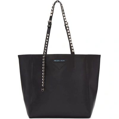 Shop Prada Black Large Concept Studded Tote In F0002 Black