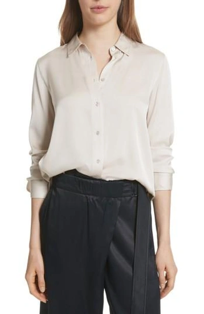 Shop Vince Fitted Stretch Silk Blouse In Sandstone