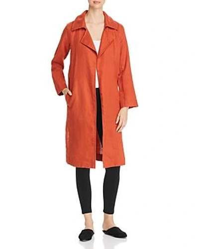 Shop Eileen Fisher Organic Linen Open Trench Coat In Orange