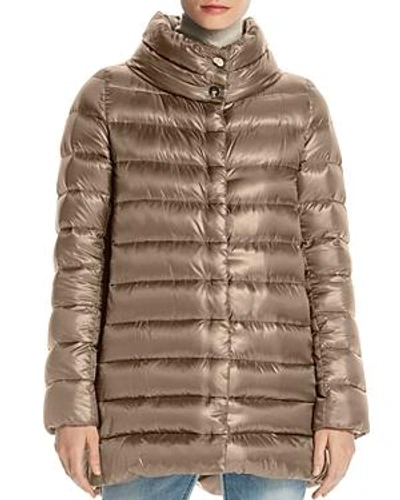 Shop Herno Amelia Stand Collar Down Coat In Taupe