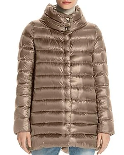Herno Amelia Stand Collar Down Coat In Taupe