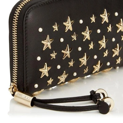 Shop Jimmy Choo Filipa Black Mix Leather Wallet With Star And Pearl Detailing