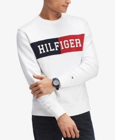 Shop Tommy Hilfiger Men's Logo Sweatshirt, Created For Macy's In Bright White-pt
