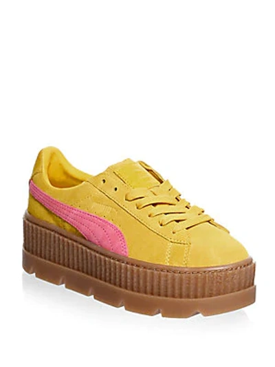 Shop Fenty X Puma Cleated Creeper Suede Sneakers In Yellow