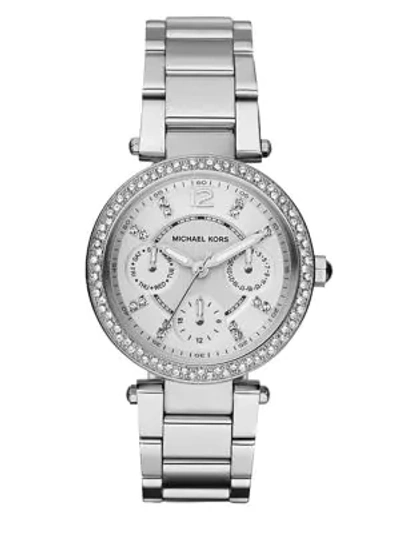 Shop Michael Kors Women's Parker Pavé Stainless Steel Chronograph Bracelet Watch In Silver