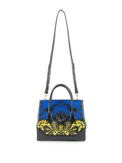 Shop Versace Vitello Floral Leather Top Handle Bag In Multi