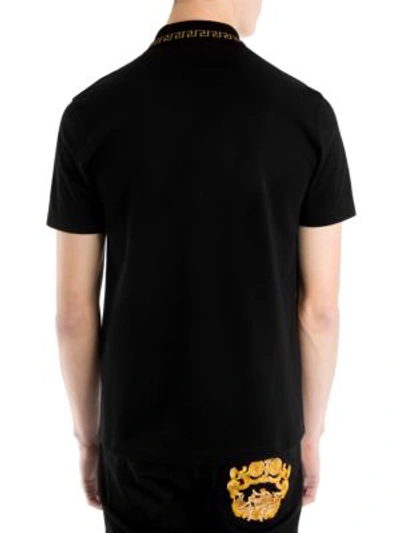 Shop Versace Printed Contrast Polo Shirt In Black