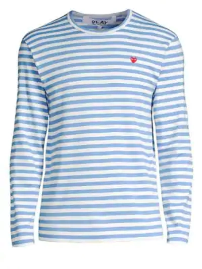 Shop Comme Des Garçons Play Small Heart Stripe Long-sleeve Tee In Blue