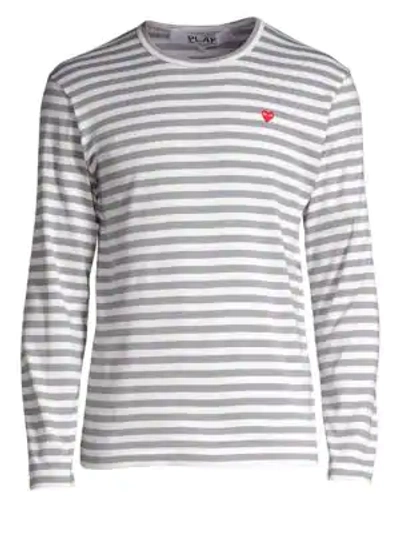 Shop Comme Des Garçons Play Small Heart Stripe Long-sleeve Tee In Grey