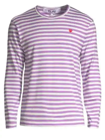 Shop Comme Des Garçons Play Men's Small Heart Stripe Long-sleeve Tee In Purple