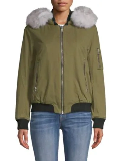 Shop Soia & Kyo Branca Fox Fur-trimmed Denim Bomber Jacket In Army