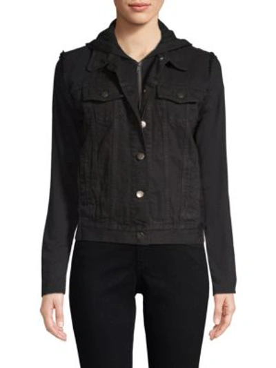 Shop Bailey44 Janis Cotton Denim Hooded Jacket In Black
