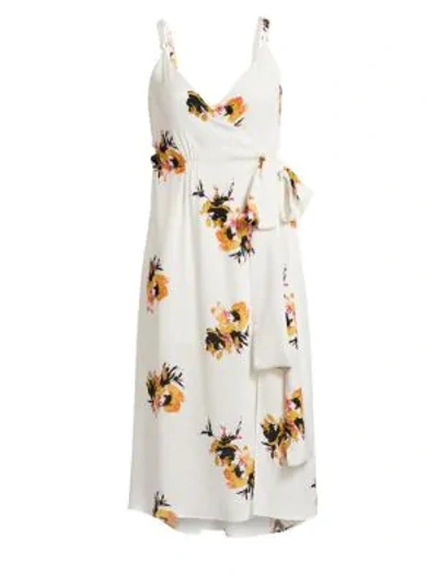 Shop A.l.c Marin Silk Tie-waist Floral Dress In Eggshell Saffron