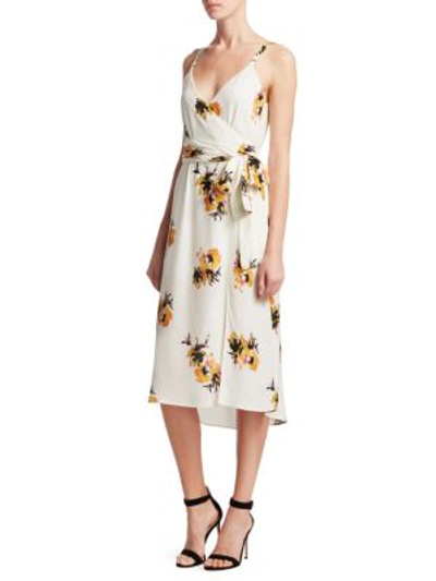 Shop A.l.c Marin Silk Tie-waist Floral Dress In Eggshell Saffron