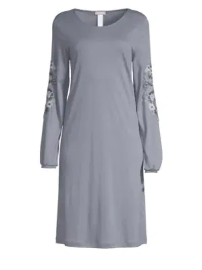 Shop Hanro Jana Long Sleeve Gown In Pale Blue