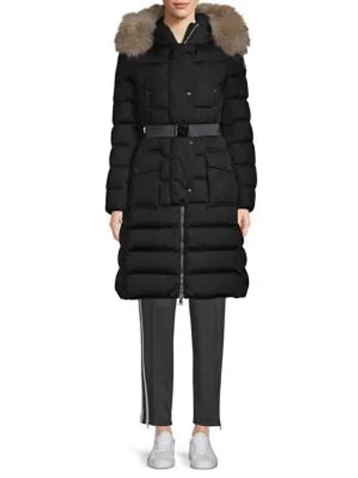 Moncler Khloe Belted Fur Trim Coat In Black ModeSens
