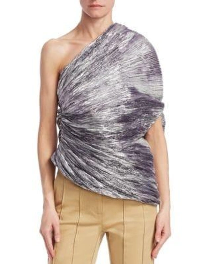 Shop Rosie Assoulin One-shoulder Pleated Metallic Cocoon Top In Silver