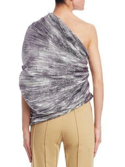 Shop Rosie Assoulin One-shoulder Pleated Metallic Cocoon Top In Silver