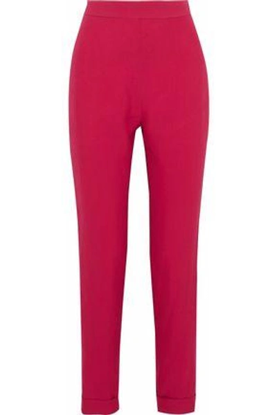 Shop Balmain Woman Crepe Slim-leg Pants Red