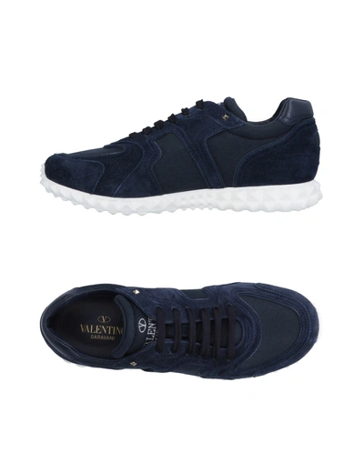 Shop Valentino Garavani Man Sneakers Midnight Blue Size 7 Leather, Textile Fibers