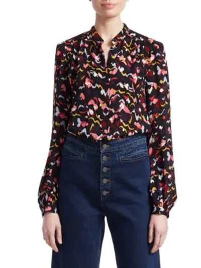 Shop A.l.c Owens Silk Floral Shirt In Coral Multi