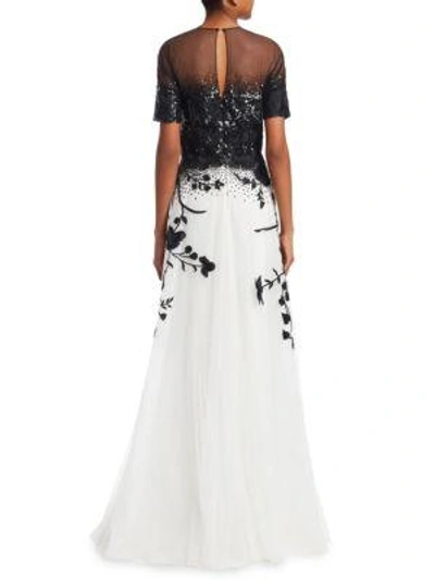 Shop Ahluwalia Floral Embroidered A-line Gown In Jet-ivory