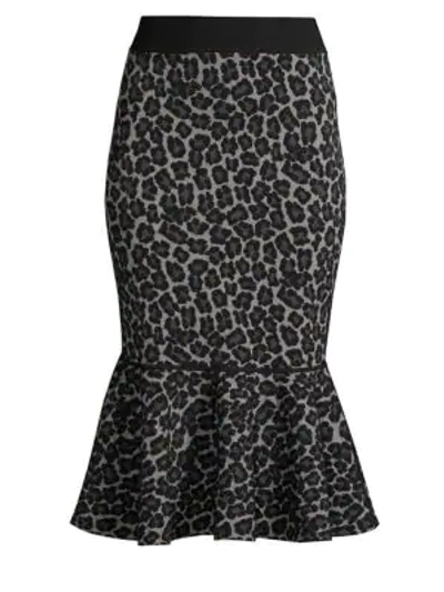 Shop Michael Kors Rumba Leopard Print Fit-&-flare Skirt In Charcoal