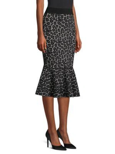 Shop Michael Kors Rumba Leopard Print Fit-&-flare Skirt In Charcoal