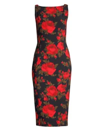 Shop Michael Kors Floral Stretch Cady Sheath Dress In Crimson Multi