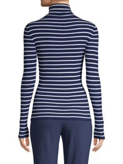 Shop Michael Kors Striped Turtleneck Sweater In Maritime