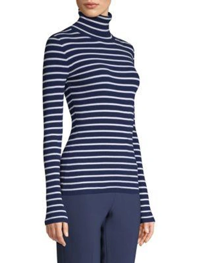 Shop Michael Kors Striped Turtleneck Sweater In Maritime