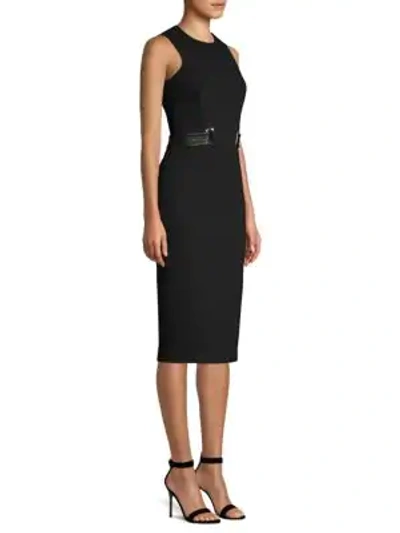 Shop Michael Kors Stretch Bouclé Belted Sheath Dress In Black