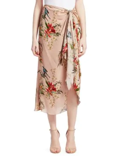 Shop Johanna Ortiz Silk Floral Knot Midi Skirt In Rennaissance Rose