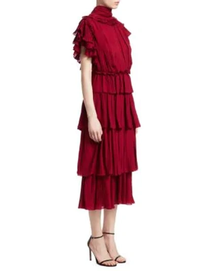 Shop Johanna Ortiz Chants Tiered Silk Ruffle Dress In Ruby