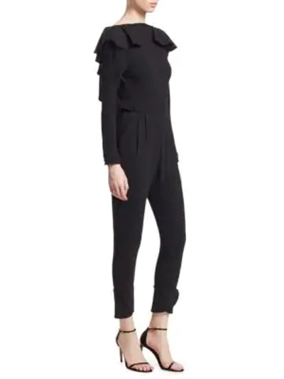 Shop Johanna Ortiz Feel Me Ruffled Wool Jumpsuit In Black Tourmaline