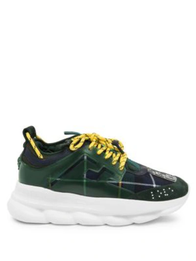 Versace Green and Yellow Plaid Chain Reaction Sneakers Versace