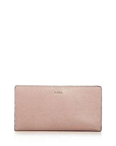 Shop Furla Babylon Extra Large Bi-fold Embossed Leather Wallet In Moonstone Pink/gold