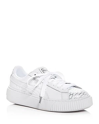 Shop Puma Women's Basket Ocean Leather Lace Up Platform Sneakers In White